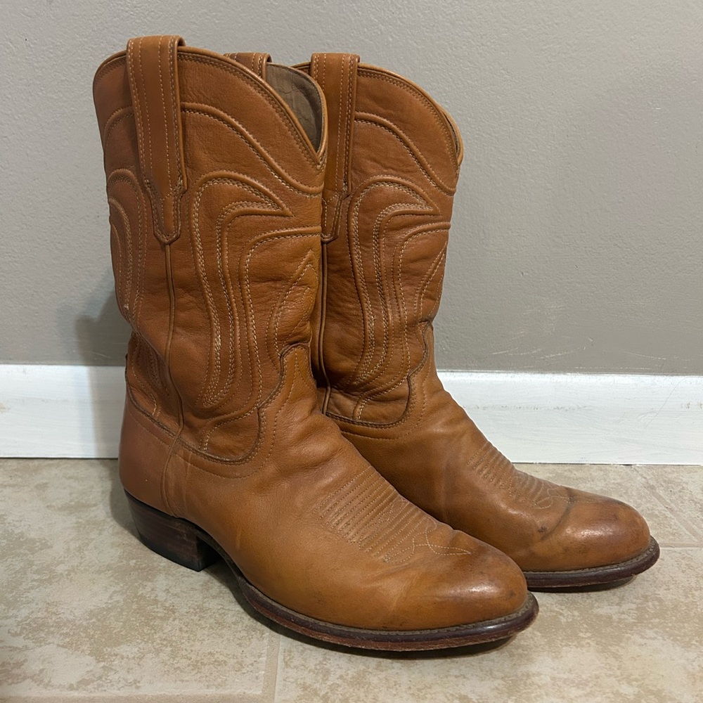 Men’s Tecovas Brown Leather Round Toe Boots size 9.5EE *WIDE*